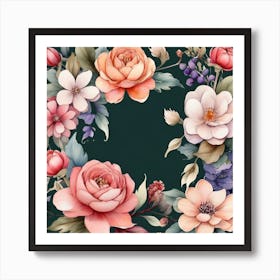 Watercolor Floral Frame 1 Art Print