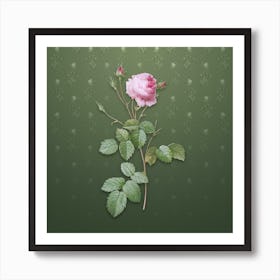 Vintage Provence Rose Botanical on Lunar Green Pattern Art Print