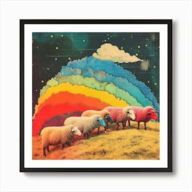 Rainbow Retro Sheep Collage 3 Art Print