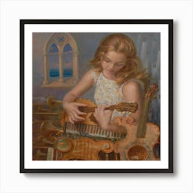 Girl Playing Music 1 Art Print