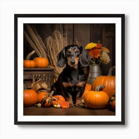 Dachshund & Pumpkins (Halloween) 1 Affiche