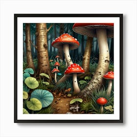 Mushrooms In The Forest 1 Art Print