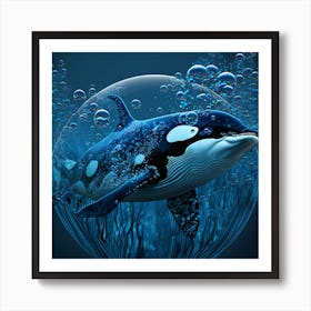 Orca dark black whale orca white dots orca_design Art Print