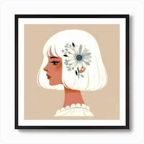 Girl With Flowers In Her Hair Art Print