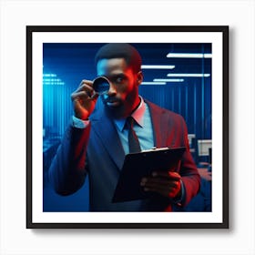 Businessman Looking Through A Magnifying Glass Art Print