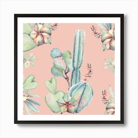 Watercolor Cactus Floral Blush Art Print