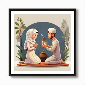 Muslim Couple Praying 1 Art Print