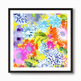 Watercolor Flowers On A Yellow Background Art Print