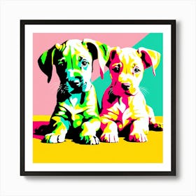 'Great Dane Pups', This Contemporary art brings POP Art and Flat Vector Art Together, Colorful Art, Animal Art, Home Decor, Kids Room Decor, Puppy Bank - 54th Art Print