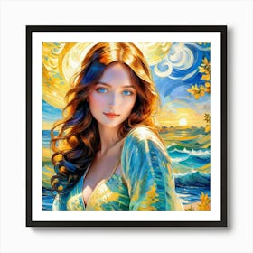 Beautiful Woman By The Sea ghj Art Print