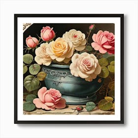 Roses In A Blue Vase Art Print