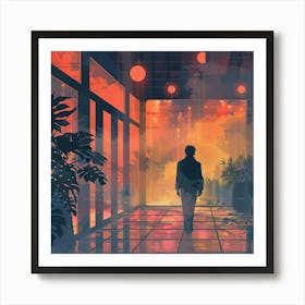 Man Walking Through A Hallway Art Print