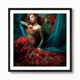 Woman In A Red Dress 2 Art Print