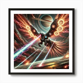 A Sci Fi Depiction Of Voltros, The Thunder Phoenix Plasma Feathers Art Print