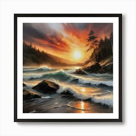 Sunset At The Beach Paintings Art Print 8 Art Print