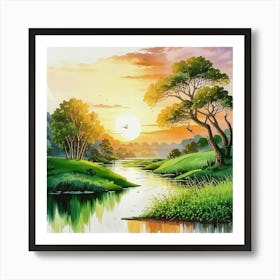 Sunset By The River 1 Art Print