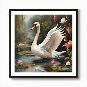 Swan In Water Art Print