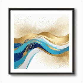 Blue And Gold Abstract Painting Art Print