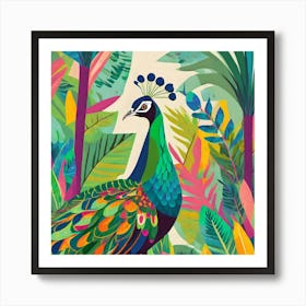 Firefly Simple Abstract Geometric Peacock In A Jungle Vibrant Colours Inspired Imagination Digital 2 Art Print