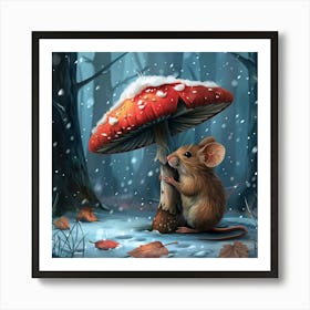 Winter's Shelter: The Mouse And The Mushroom Art Print