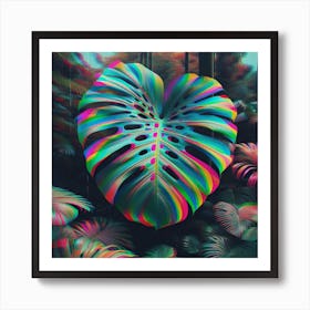 Glitch Large Monstera leaf, Glitch art 3 Art Print