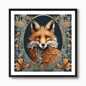 william morris inspired fox portriat Art Print