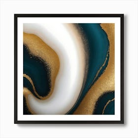 Gold And Blue Abstract Painting 1 Art Print