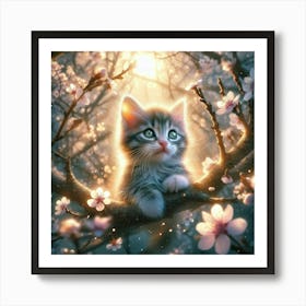 Kitten In Cherry Blossoms 1 Art Print