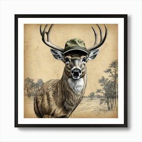 Deer In A Hat 3 Art Print