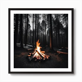 Campfire In The Woods 5 Art Print