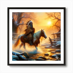 Native American Indian Crossing A Stream 3 Copy Art Print