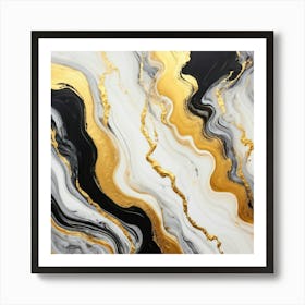 Abstract Marble Patterns Gracefully Swirling Across A Canvas The Waves Of Liquid Gold Silver Grey (7) Art Print