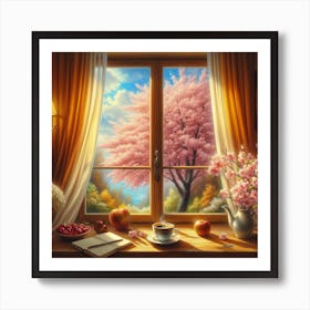 Cherry Blossoms By The Window Poster