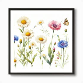 Flowers of chamomile and cornflower 2 Art Print