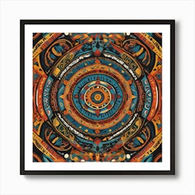 A bold and intricate ethnic tribal pattern featuring vibrant colors, geometric shapes, and traditional motifs. The design is rhythmic and symmetrical, inspired by indigenous art from various cultures 2 Art Print