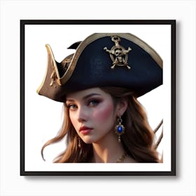 Beautiful Woman In A Pirate Hat Affiche