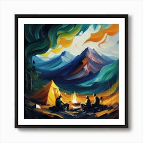 People camping in the middle of the mountains oil painting abstract painting art 21 Art Print