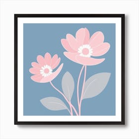 A White And Pink Flower In Minimalist Style Square Composition 162 Art Print