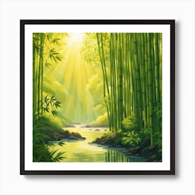 A Stream In A Bamboo Forest At Sun Rise Square Composition 175 Art Print