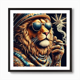 Lion Smoking Marijuana 1 Art Print