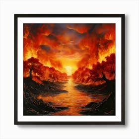 Watercolor Landscape On Fire Art Print