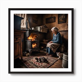 Old Woman And Cat Art Print