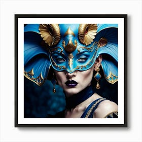 Beautiful Woman In A Blue Mask Art Print