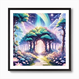 A Fantasy Forest With Twinkling Stars In Pastel Tone Square Composition 341 Art Print