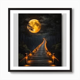 Full Moon Bridge Art Print