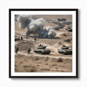 Israeli Tanks In The Desert 3 Art Print