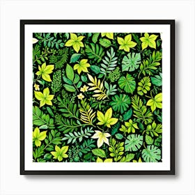 Tropical Leaves Seamless Pattern, Different Types Of Leaves And Their Textures art print 1 Poster