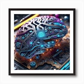 Brain On Computer Circuit Board Art Print