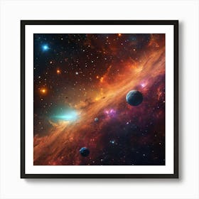 Shining Stars and Galaxy in Space Affiche