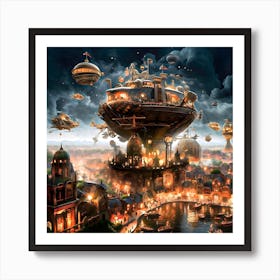 Steampunk City at night. 1 Art Print